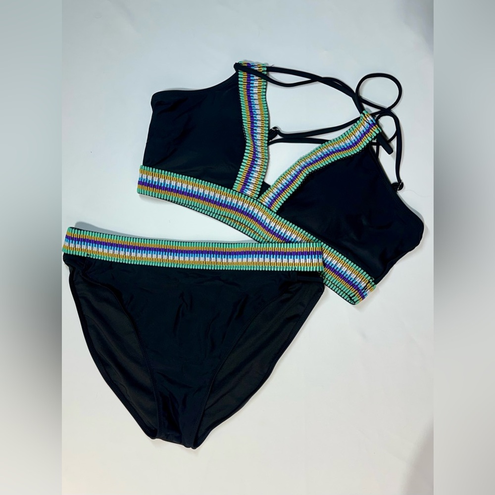Blooming Jelly High Waisted Bikini Sets Black and Color Block, Womens XL